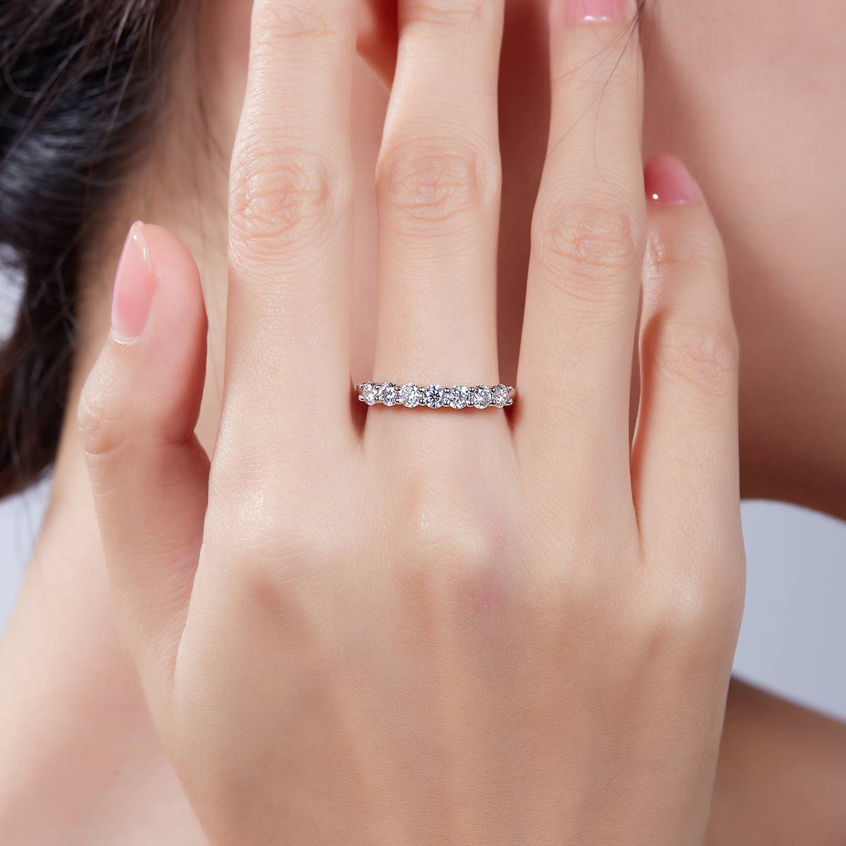Seven star ring S925 silver plated platinum Moissanite 70 points D-grade